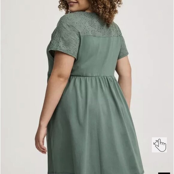 Torrid Mini Eyelet Yoke Dress - Forest Green NWOT - Picture 2 of 7